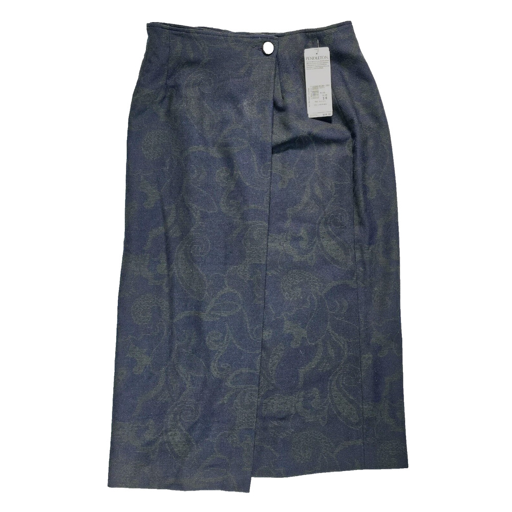 Pendleton Wrap Long Skirt Women Sz 14 Navy Blue Poetic License 100% Virgin Wool